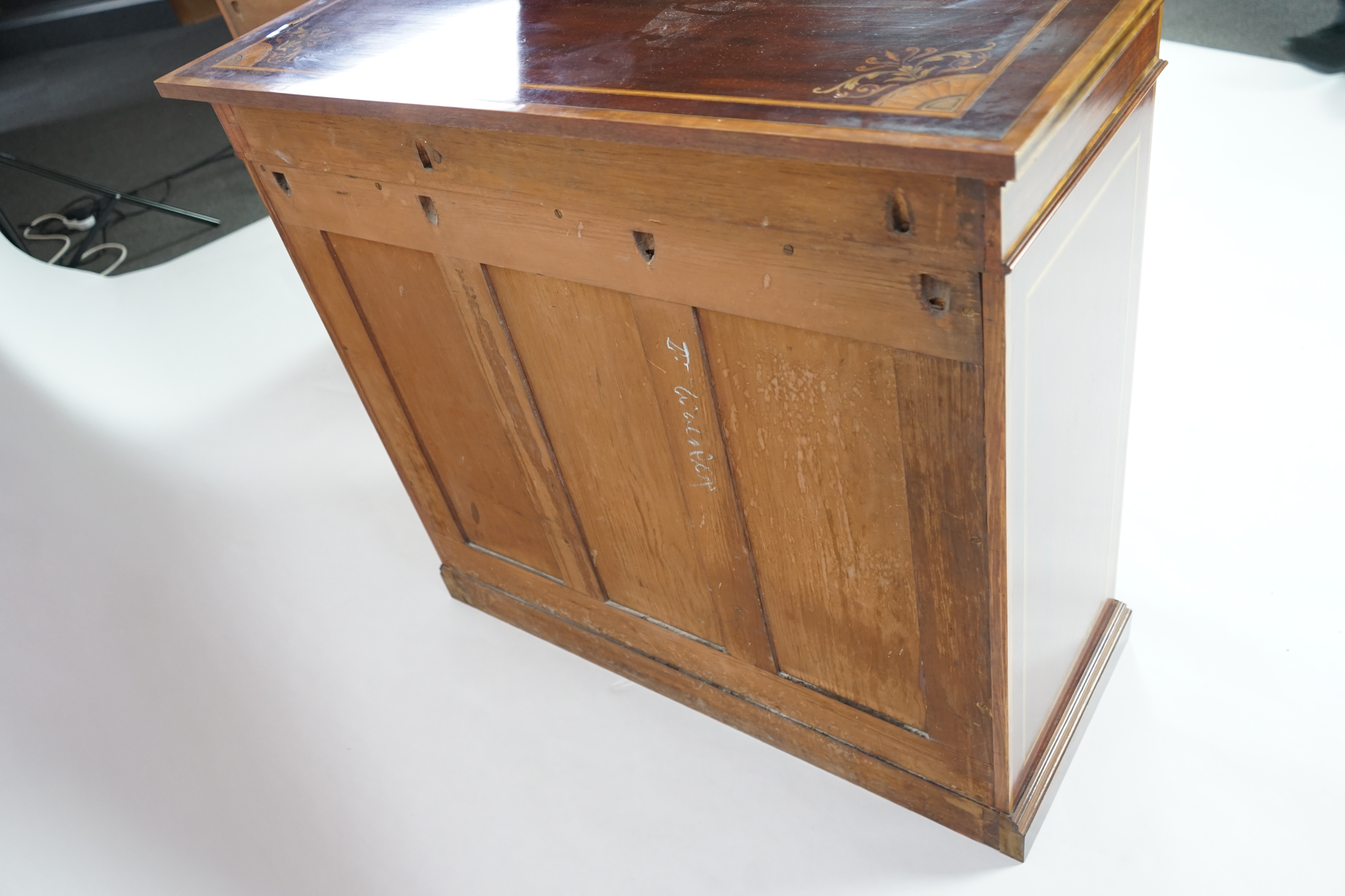 A pair of Edwardian marquetry inlaid and satinwood banded mahogany side cabinets, by Gillows